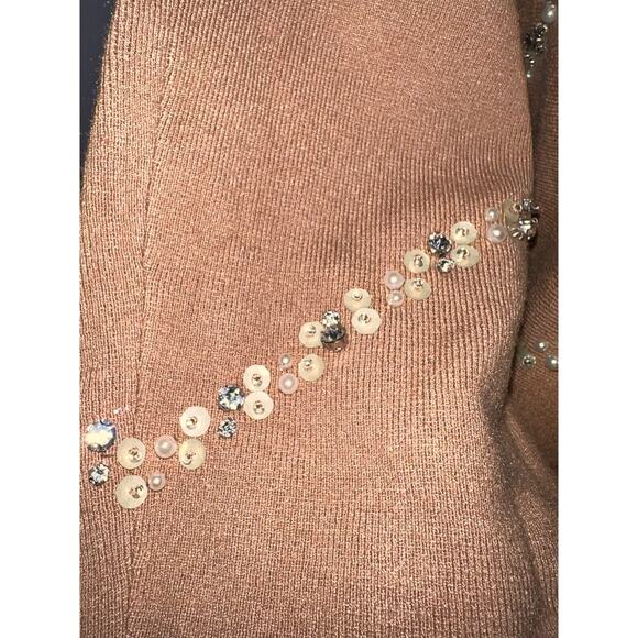 New CHICO'S Sweater Sz L (2) Camel Diagonal Beaded Embellished Pullover Knit Top - Picture 6 of 7
